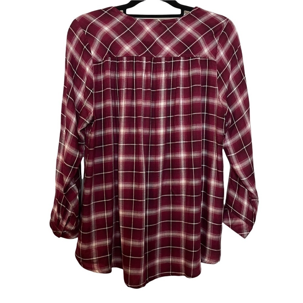 En Crème Plaid Burgundy Lace Front High Low Top Sz.S - Picture 8 of 10